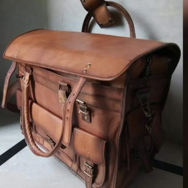 Brown_Premium_Quality_Full_Grain_Leather_And_Internal_Pure_Cotton_Canvas_Duffel_Bag_For_Unisex