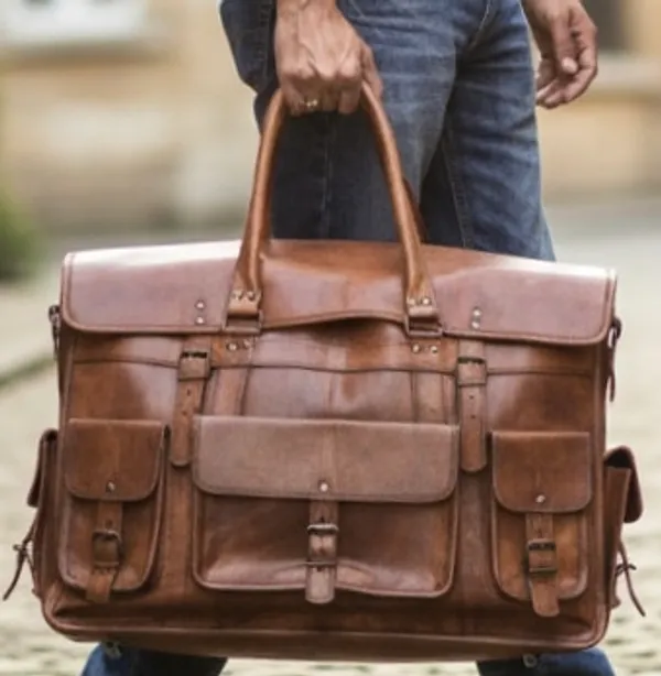 Brown_Premium_Quality_Full_Grain_Leather_And_Internal_Pure_Cotton_Canvas_Duffel_Bag_For_Unisex