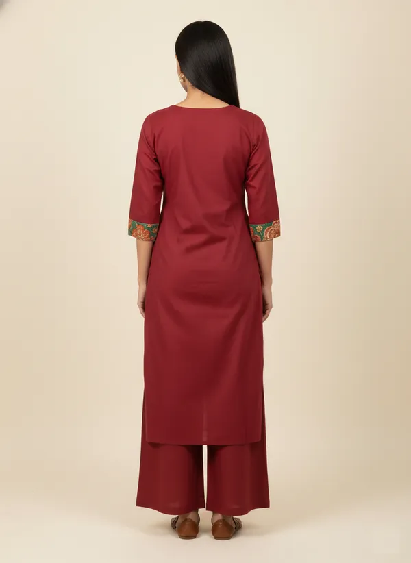 Maroon_Cotton_Kurta_With_Printed_Neck_Line