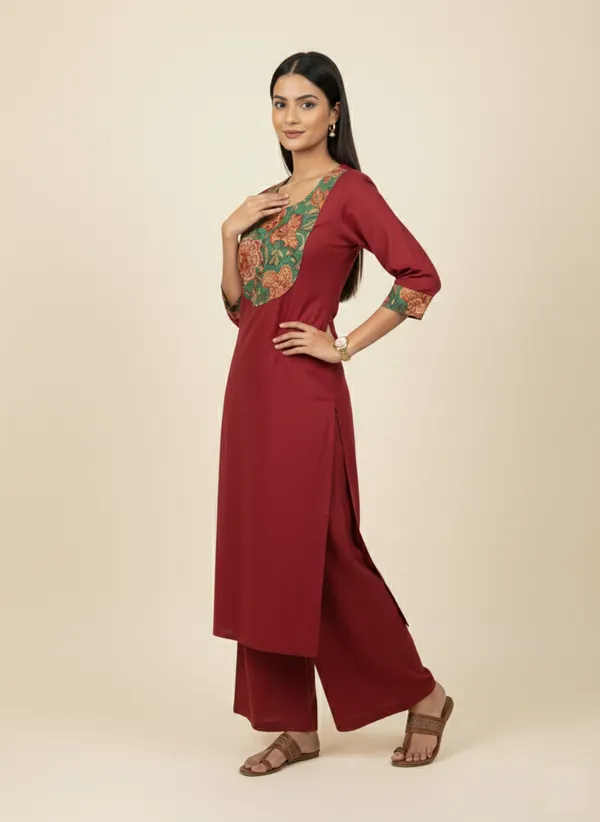 Maroon_Cotton_Kurta_With_Printed_Neck_Line