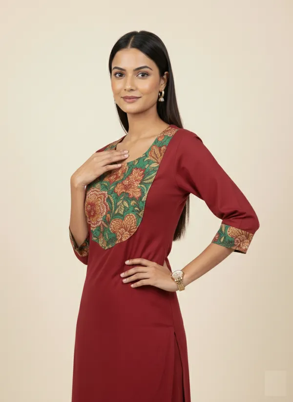 Maroon_Cotton_Kurta_With_Printed_Neck_Line
