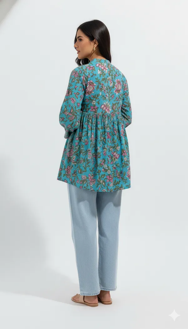 Sky_Blue_Short_Kurti_With_Pleats