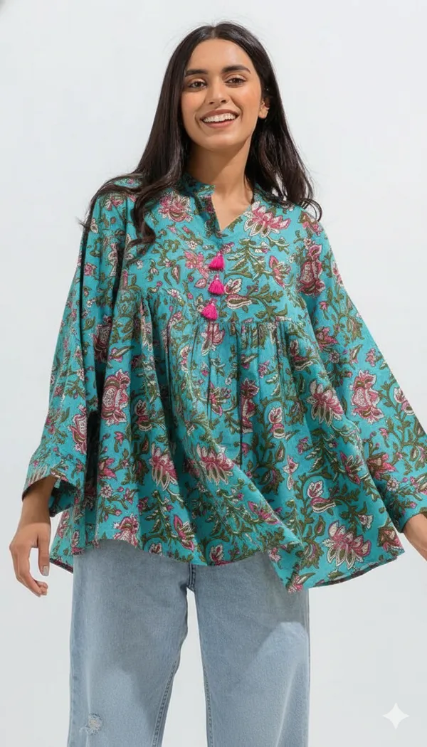 Sky_Blue_Short_Kurti_With_Pleats