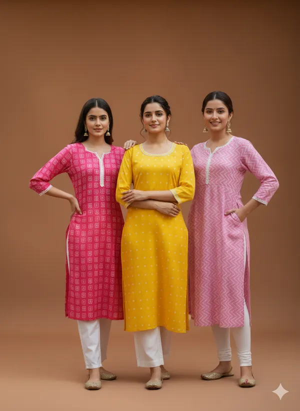 Pack_Of_3_Womens_Printed_Straight_Cotton_Kurtas_�_Pink,_Yellow,_And_Lilac
