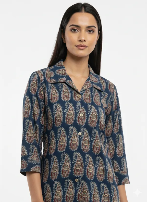 Indigo_Printed_Short_Kuti_With_Collar