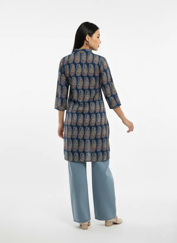 Indigo_Printed_Short_Kuti_With_Collar