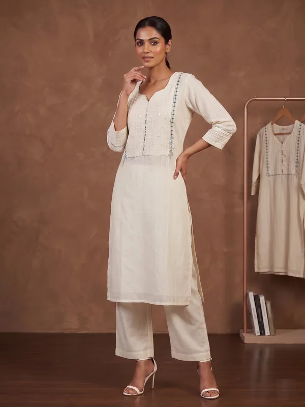 Beige_self_cotton_straight_kurta