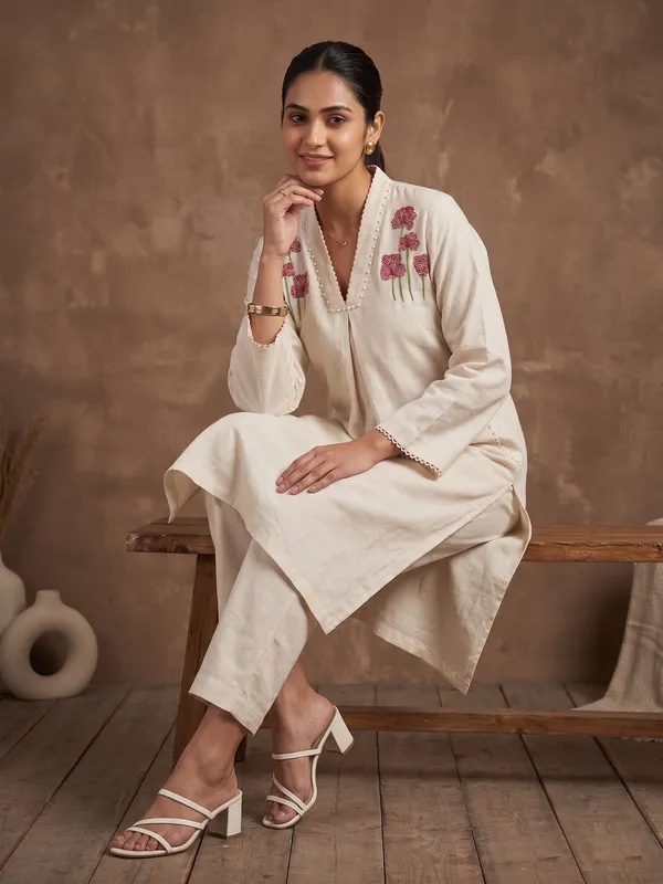 Beige_flex_cotton_A-line_kurta_with_embroidery