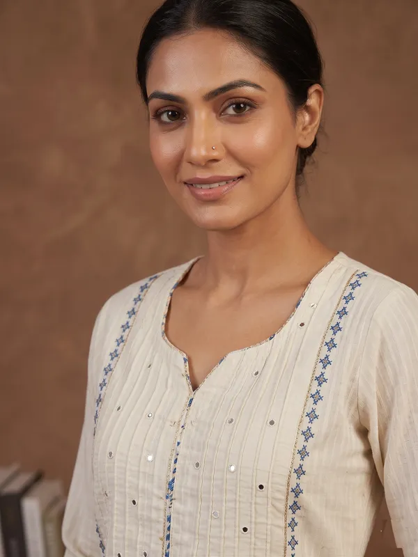 Beige_self_cotton_straight_kurta