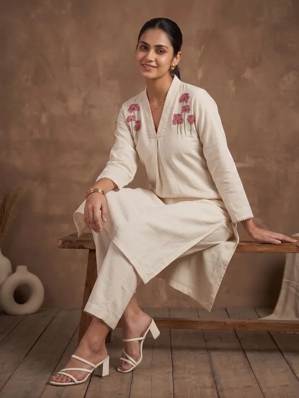 Beige_flex_cotton_A-line_kurta_with_embroidery