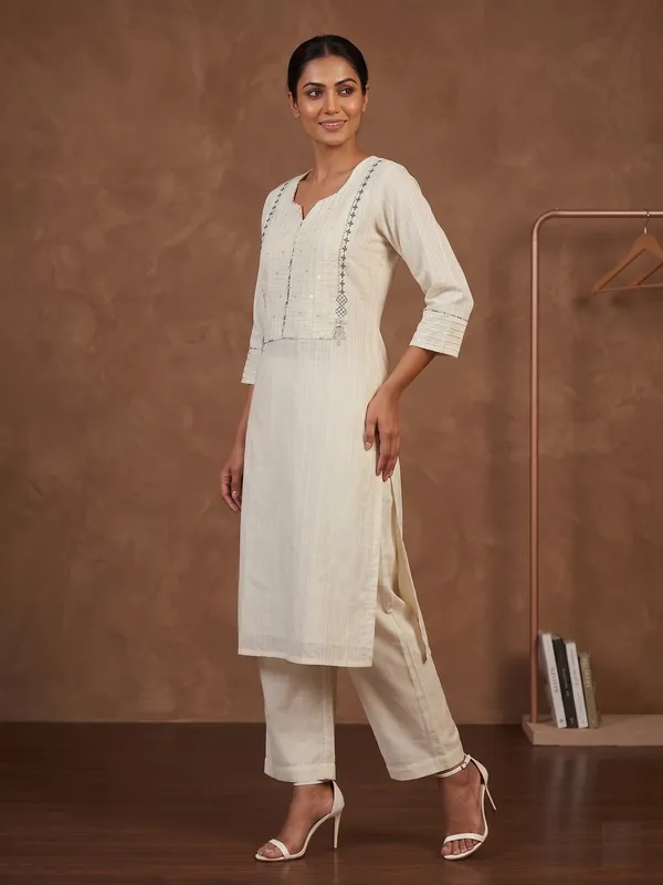 Beige_self_cotton_straight_kurta