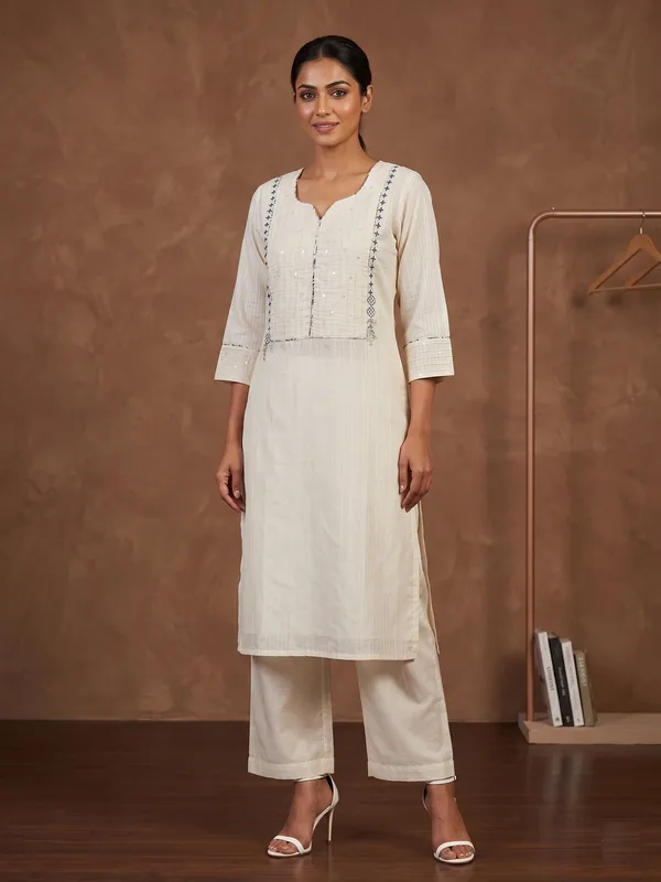 Beige_self_cotton_straight_kurta