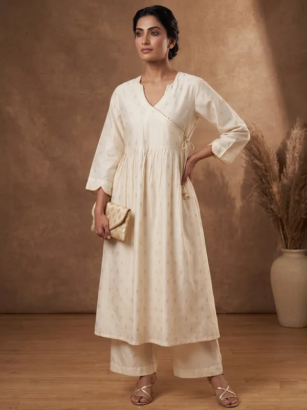 Beige_golden_self_cotton_Aline_kurta