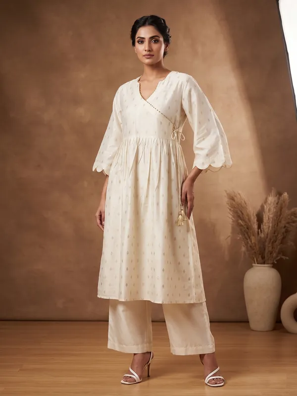 Beige_golden_self_cotton_Aline_kurta