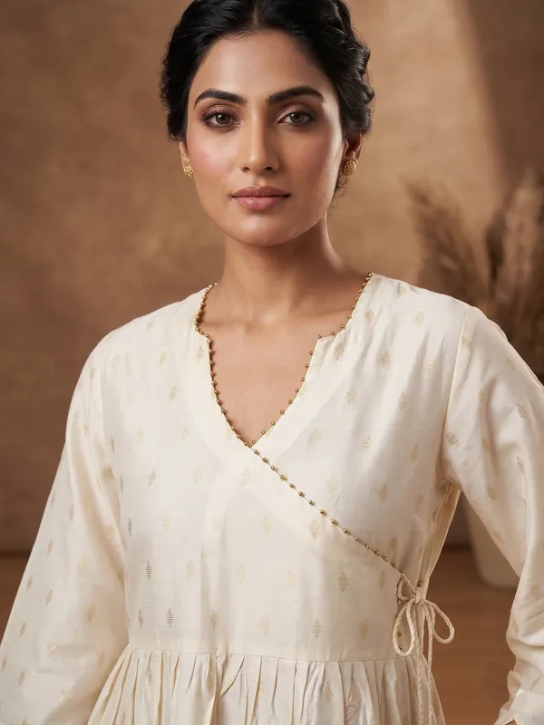 Beige_golden_self_cotton_Aline_kurta
