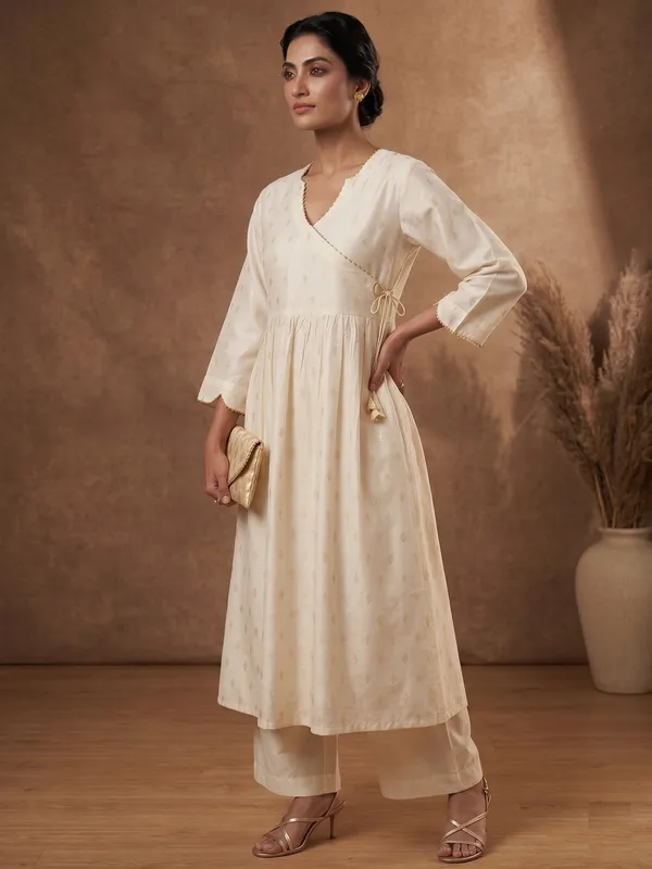 Beige_golden_self_cotton_Aline_kurta
