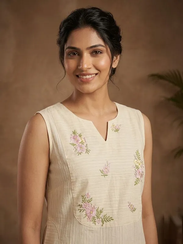 Beige_self_cotton_hand_embroderied_yoke_kurta