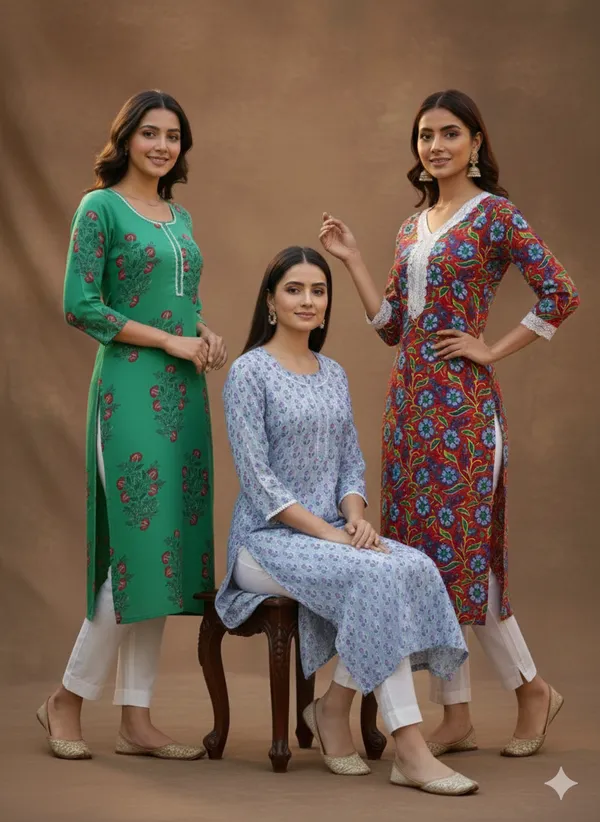 Pack_Of_3_Womens_Floral_Print_Cotton_Straight_Kurtas_In_Green,_Blue,_And_Red