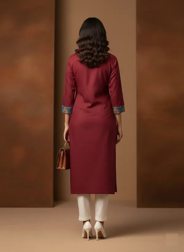 Marroon_Straight_Kurta_With_Printed_Yoke