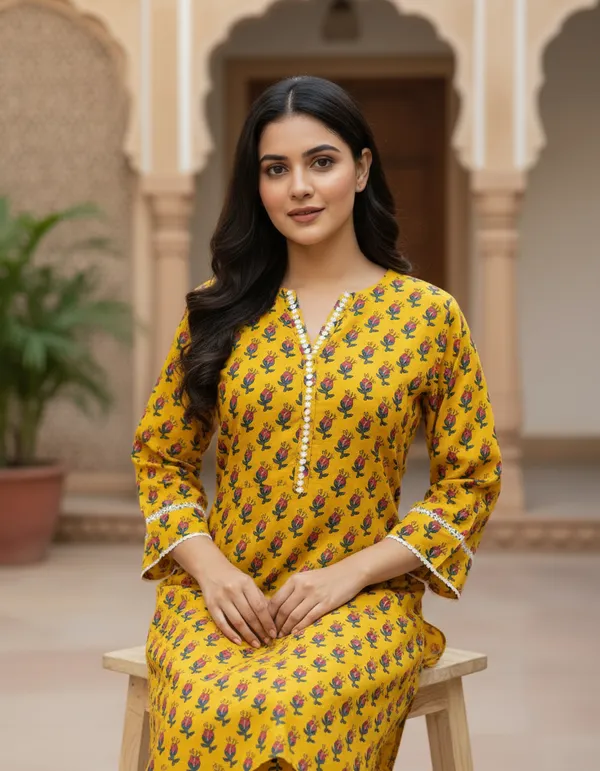 The_Trio_Collection:_Pack_Of_3_Cotton_Printed_Kurtas_�_Mustard_Floral,_Pastel_Pink_Paisley,_And_Teal_Stripes.