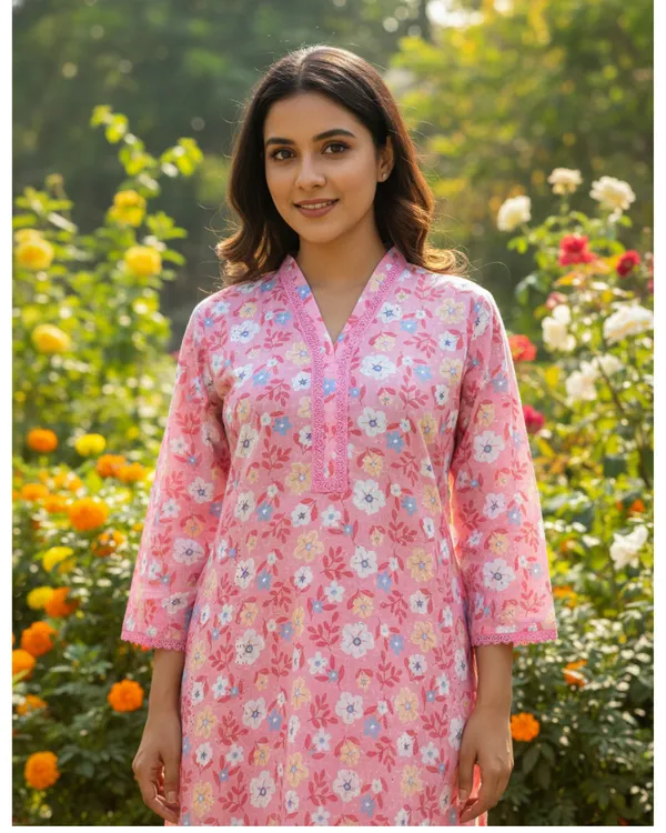 Blush_Pink_Floral_Printed_Cotton_V-Neck_Kurta
