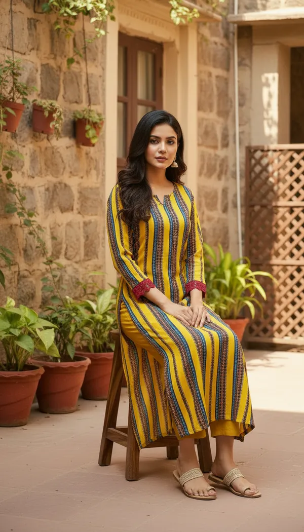 Golden_Sunshine_Straight_Striped_Kurta