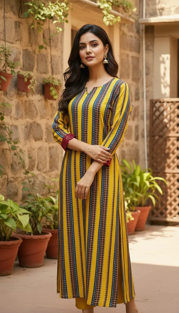Premium_Selection:_Pack_Of_3_Traditional_Printed_Kurtas:_Mustard_Floral,_Pastel_Pink_Paisley,_And_Teal_Green_Stripes.