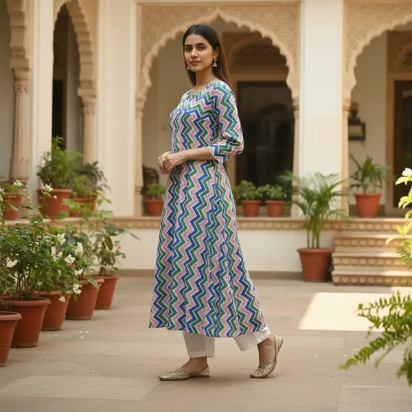 Vibrant_Chevron_Cotton_Midi_Dress