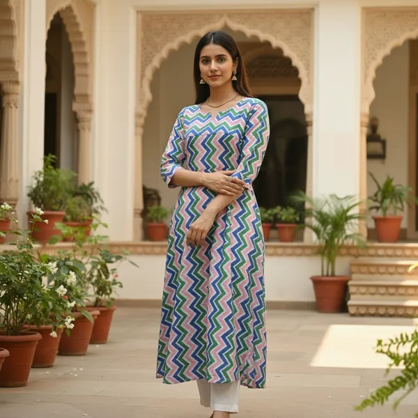 Vibrant_Chevron_Cotton_Midi_Dress