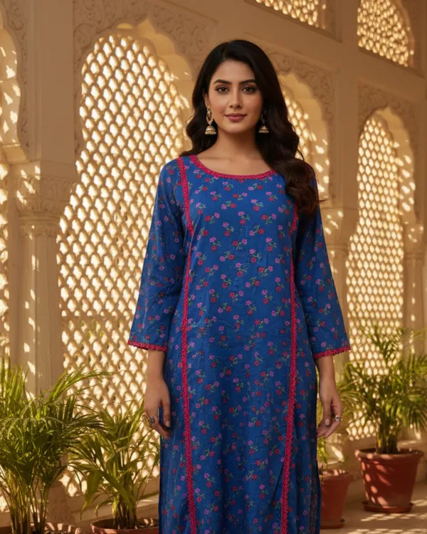 Royal_Blue_Floral_Print_Straight-Fit_Kurta