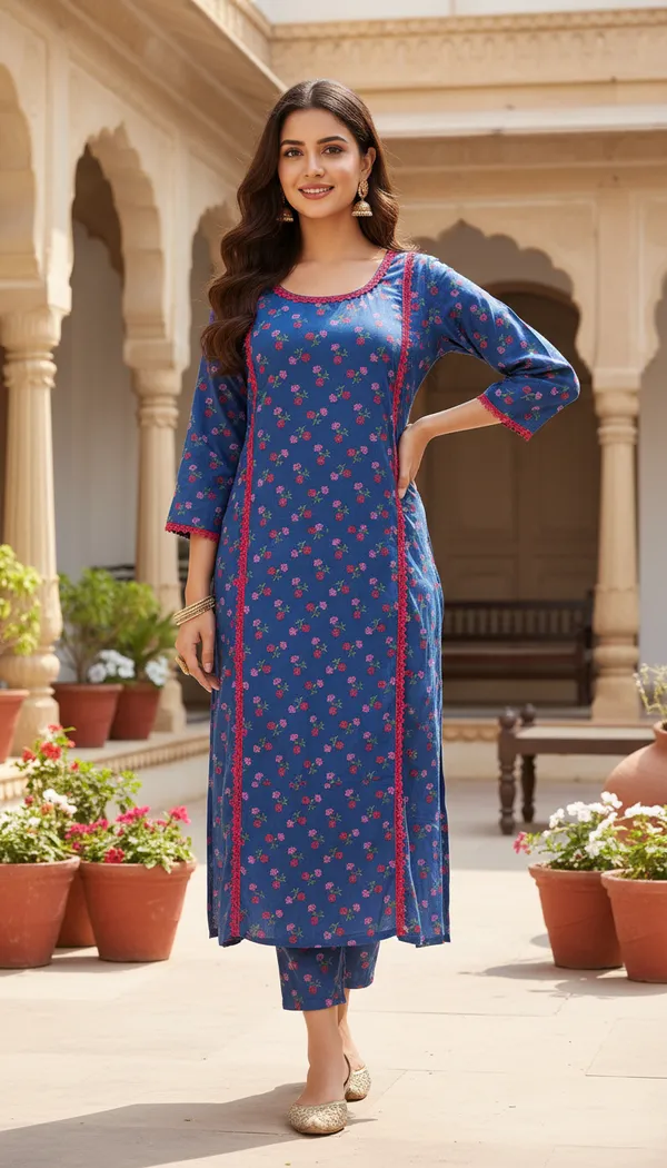 Royal_Blue_Floral_Print_Straight-Fit_Kurta