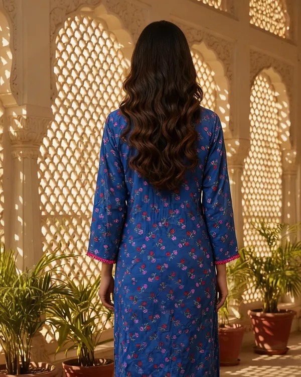 Royal_Blue_Floral_Print_Straight-Fit_Kurta