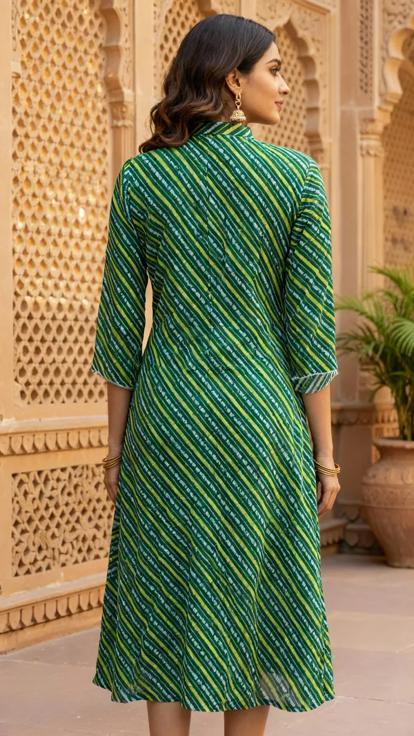 Green_&_Blue_Leheriya_Cotton_A-Line_Kurta