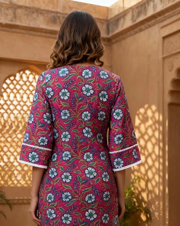 Vibrant_Pink_Floral_Block_Print_Cotton_Kurta
