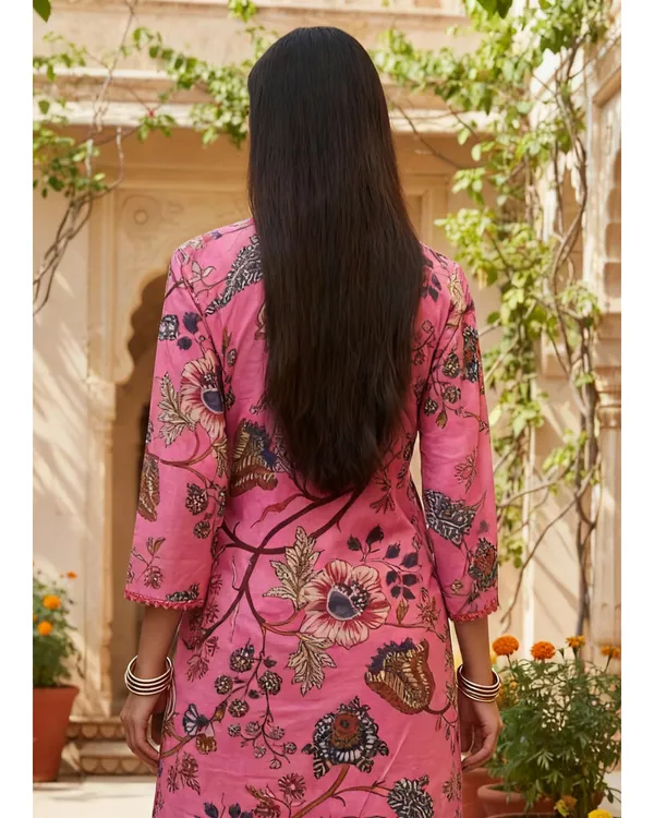Vibrant_Pink_Floral_Block_Print_Cotton_Kurta