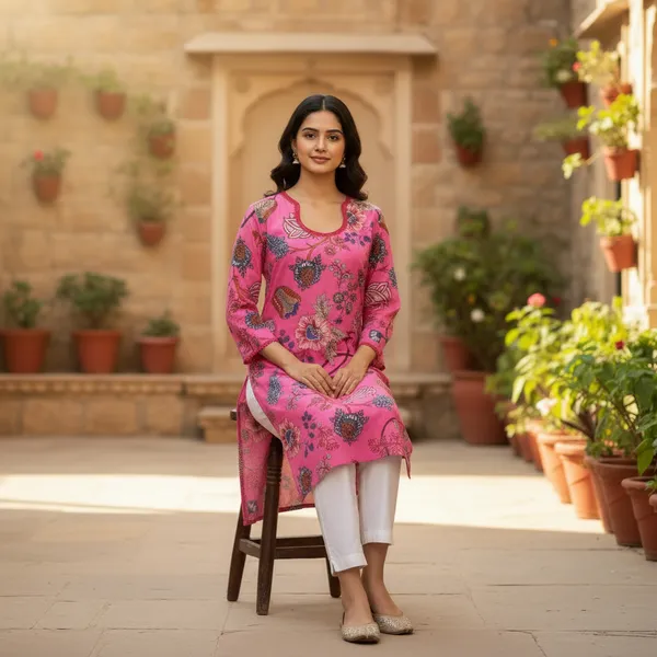 Vibrant_Pink_Floral_Block_Print_Cotton_Kurta