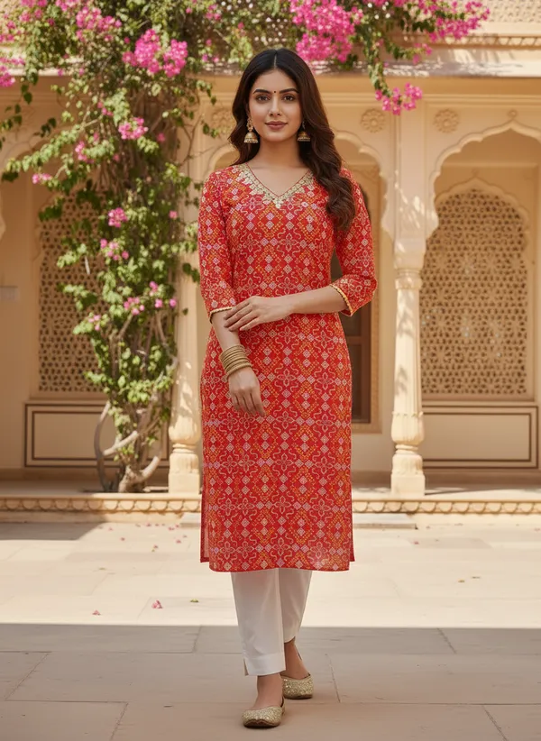 Red_Printed_Straight_Cotton_Festive_Kurta