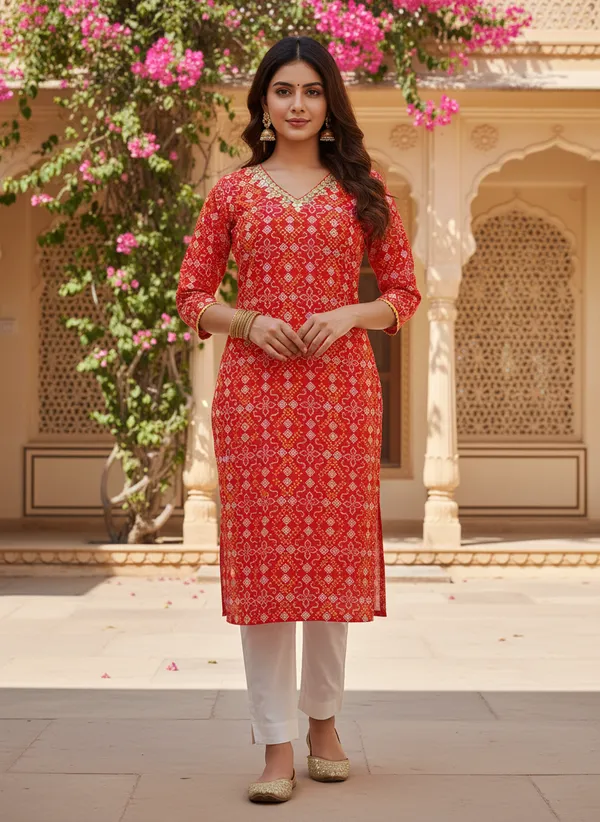 Red_Printed_Straight_Cotton_Festive_Kurta