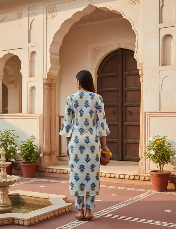 Block_Print_Cotton_V-Neck_A-Line_Kurta