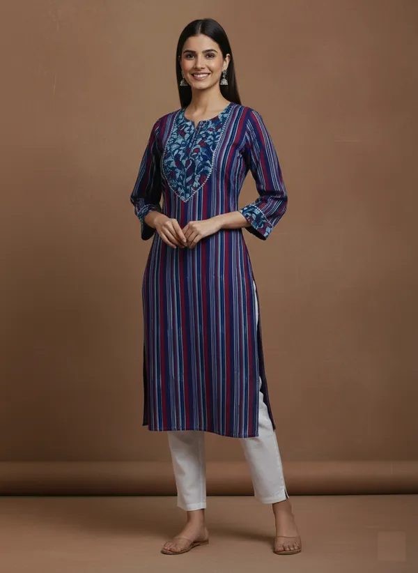 Indigo_Striped_Cotton_Kurta_With_Embroidered_Yoke