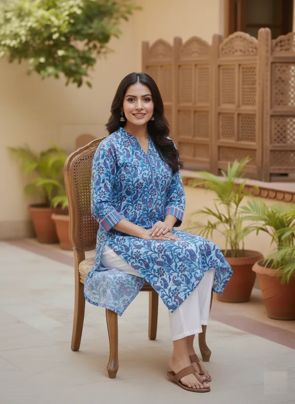 Blue_Cotton_Paisley_Print_Straight_Kurta
