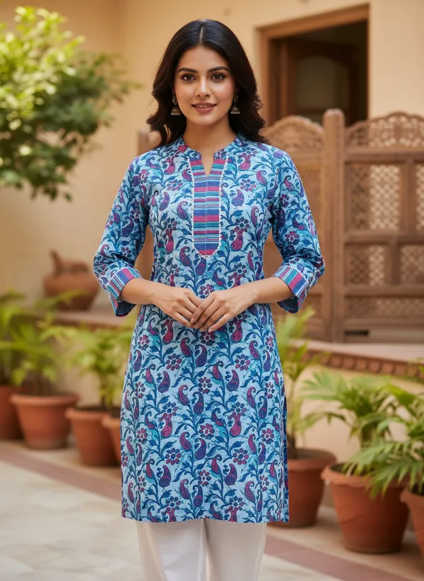 Blue_Cotton_Paisley_Print_Straight_Kurta