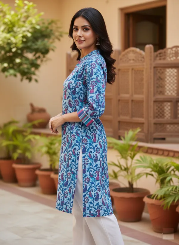 Blue_Cotton_Paisley_Print_Straight_Kurta