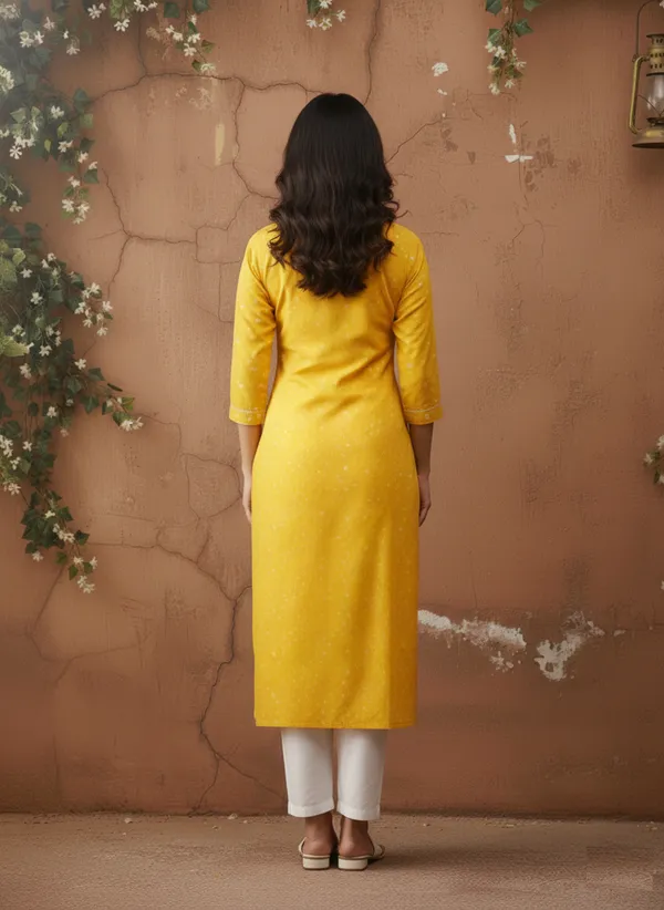Yellow_Bandhani_Print_Cotton_V-Neck_Kurta