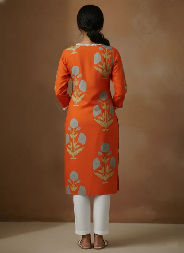 Block_Print_Cotton_Orange_Kurta_With_Lace