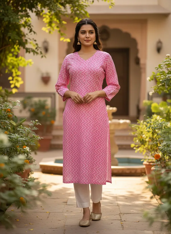 Pack_Of_3_Womens_Pink_Cotton_Kurta_Combo_�_Floral,_Chevron_&_Polka_Dot_Prints