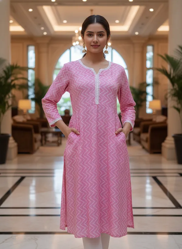 Chic_Pink_Zig-Zag_Cotton_Kurta