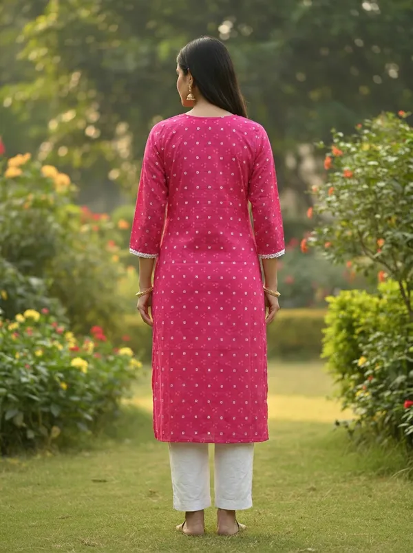 Pink_Bandhani_Print_Cotton_Kurta_With_Lace