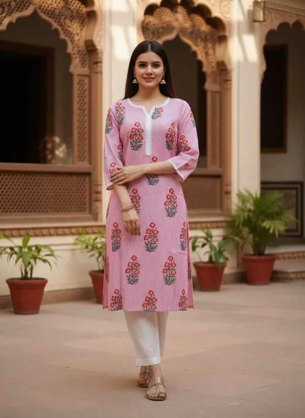 Pink_Striped_Floral_Block_Print_Cotton_Kurta