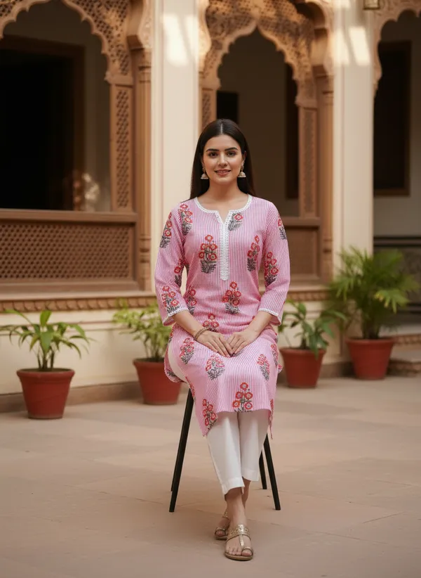Pink_Striped_Floral_Block_Print_Cotton_Kurta